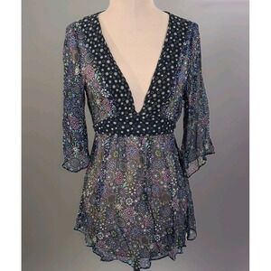 Odille Sheer Silk Chiffon Top Y2K Babydoll Empire Tie Waist Whimsigoth Sz 8